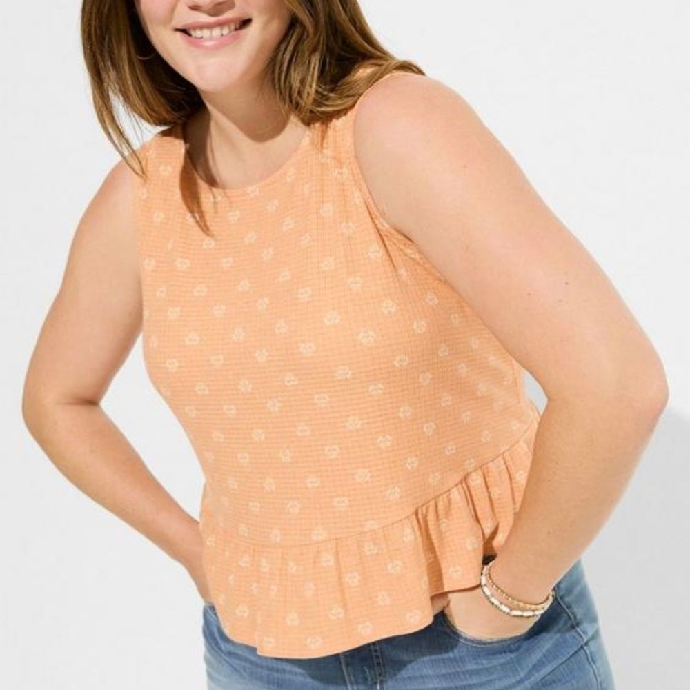 Torrid Texture Knit HighโNeck Ruffle Crop Top In Peach Bloom - New